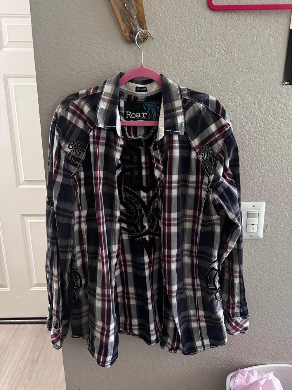 Roar Plaid Button-Down Shirt in Navy, Burgundy & White